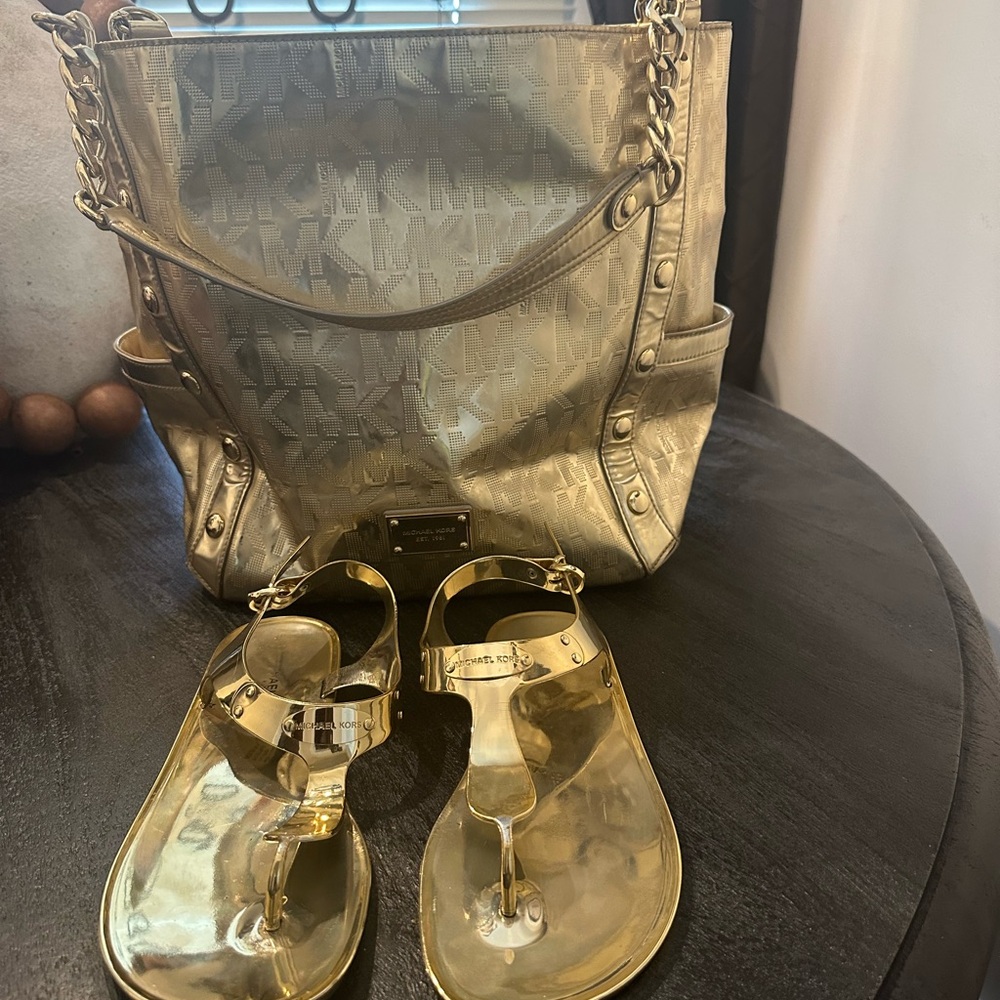 Michael Kors Shimmering Gold Tote and Sandals